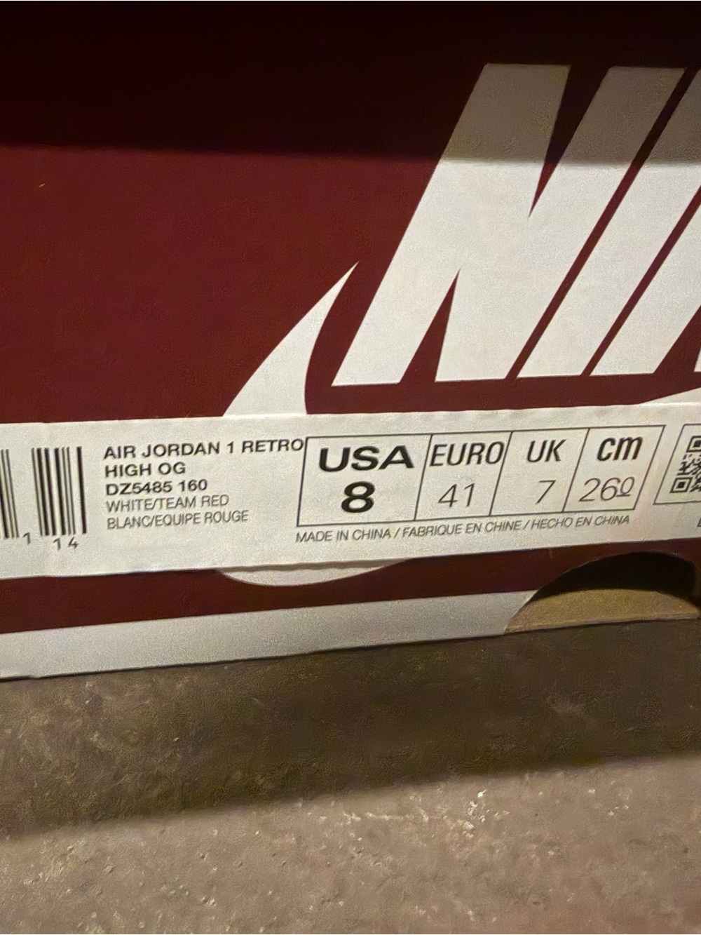 Nike Air Jordan 1 Retro High OG White/Team Red Box Label